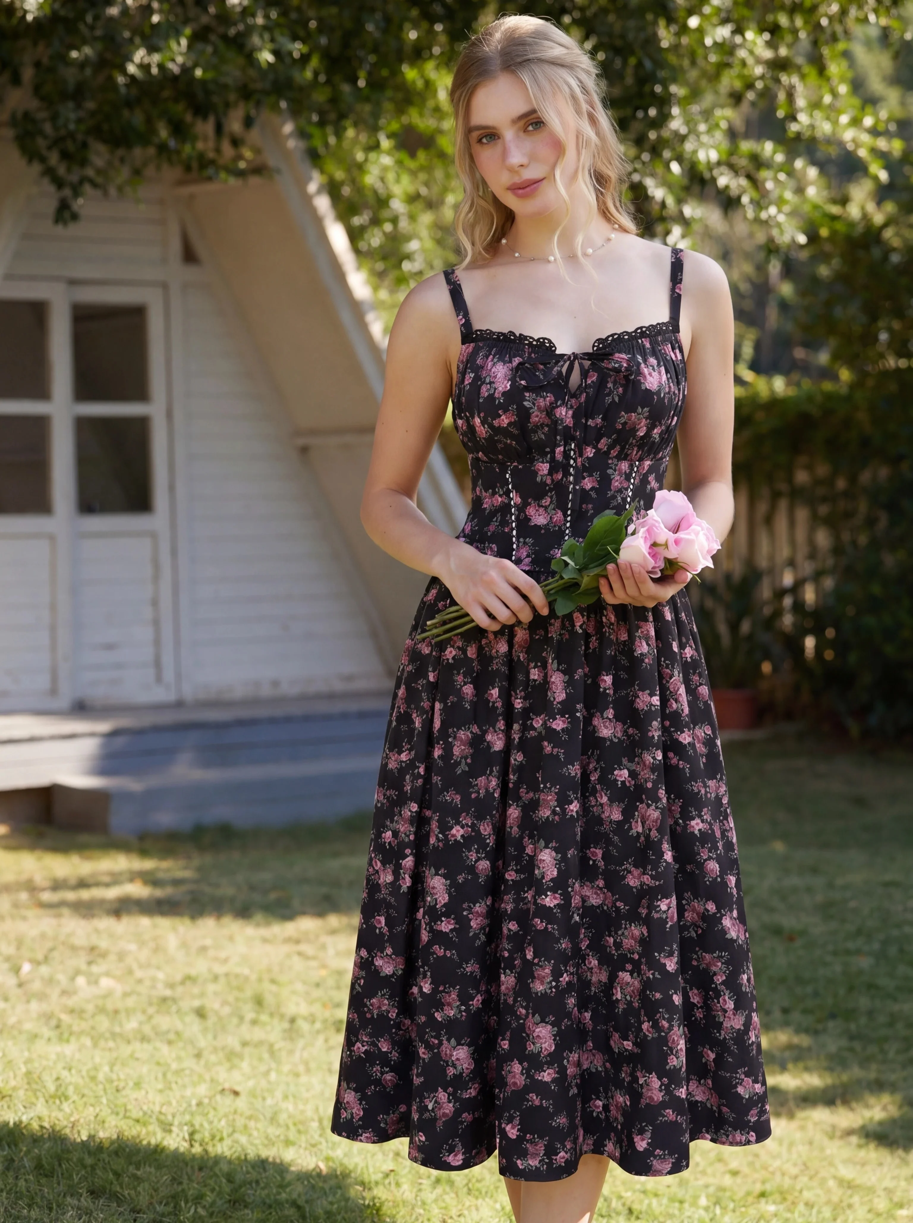 Spring Victorian Floral Pockets Milkmaid Corset Dress - Image 3