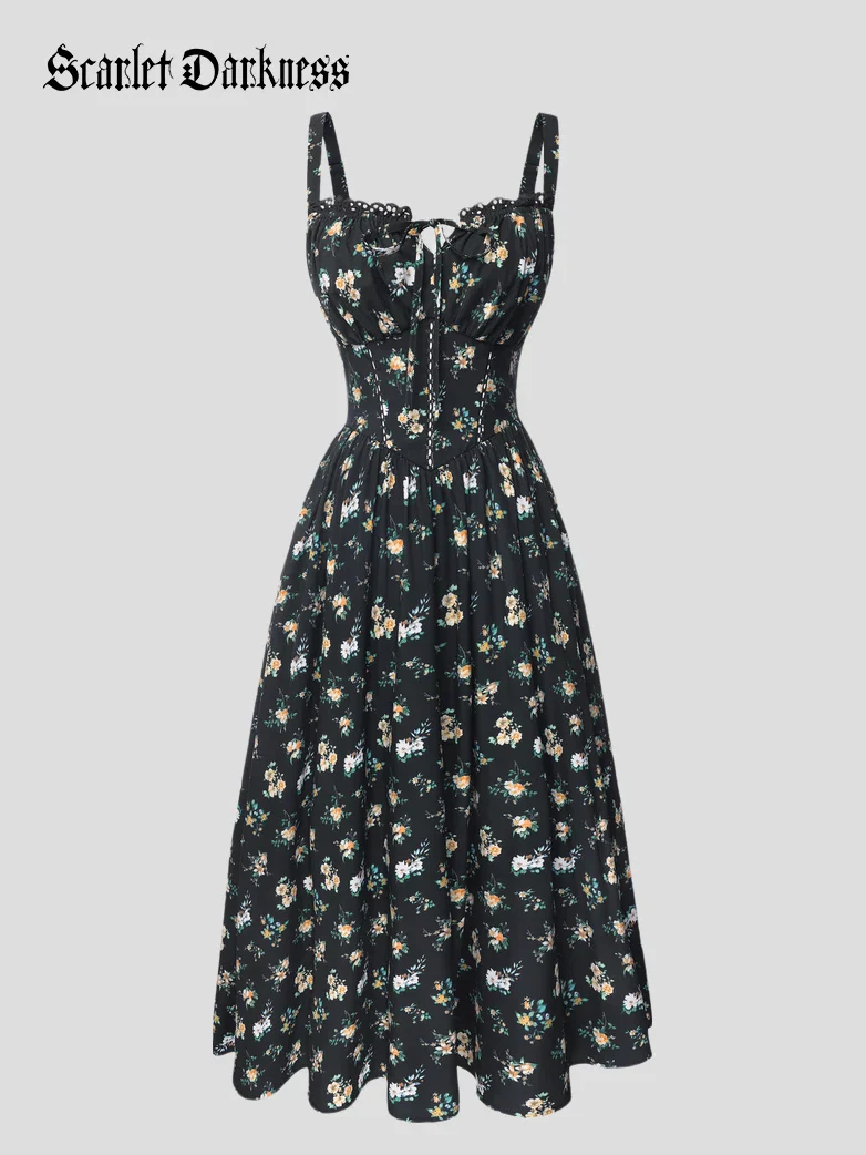 Spring Victorian Floral Pockets Milkmaid Corset Dress - Image 38