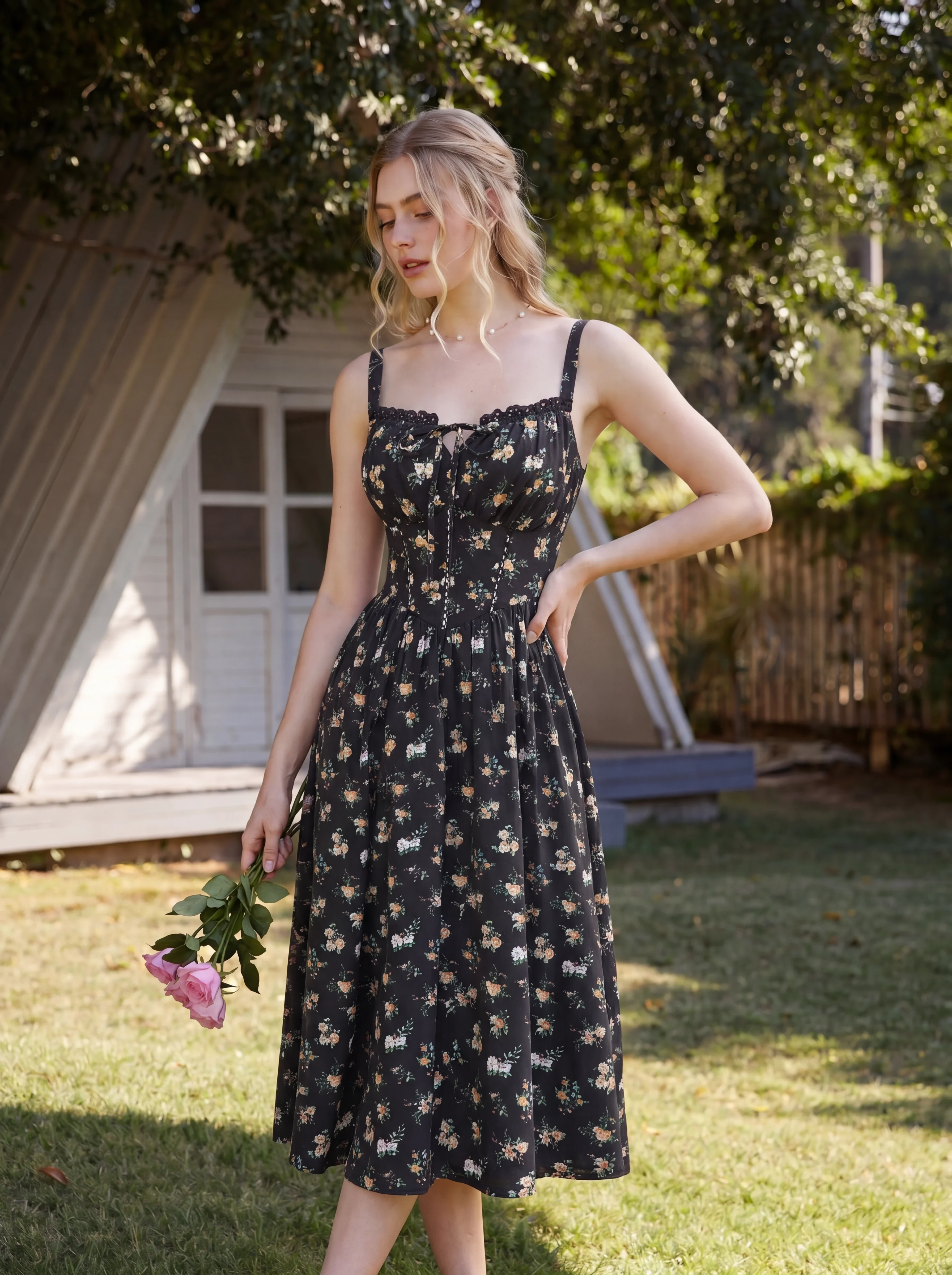 Spring Victorian Floral Pockets Milkmaid Corset Dress - Image 39