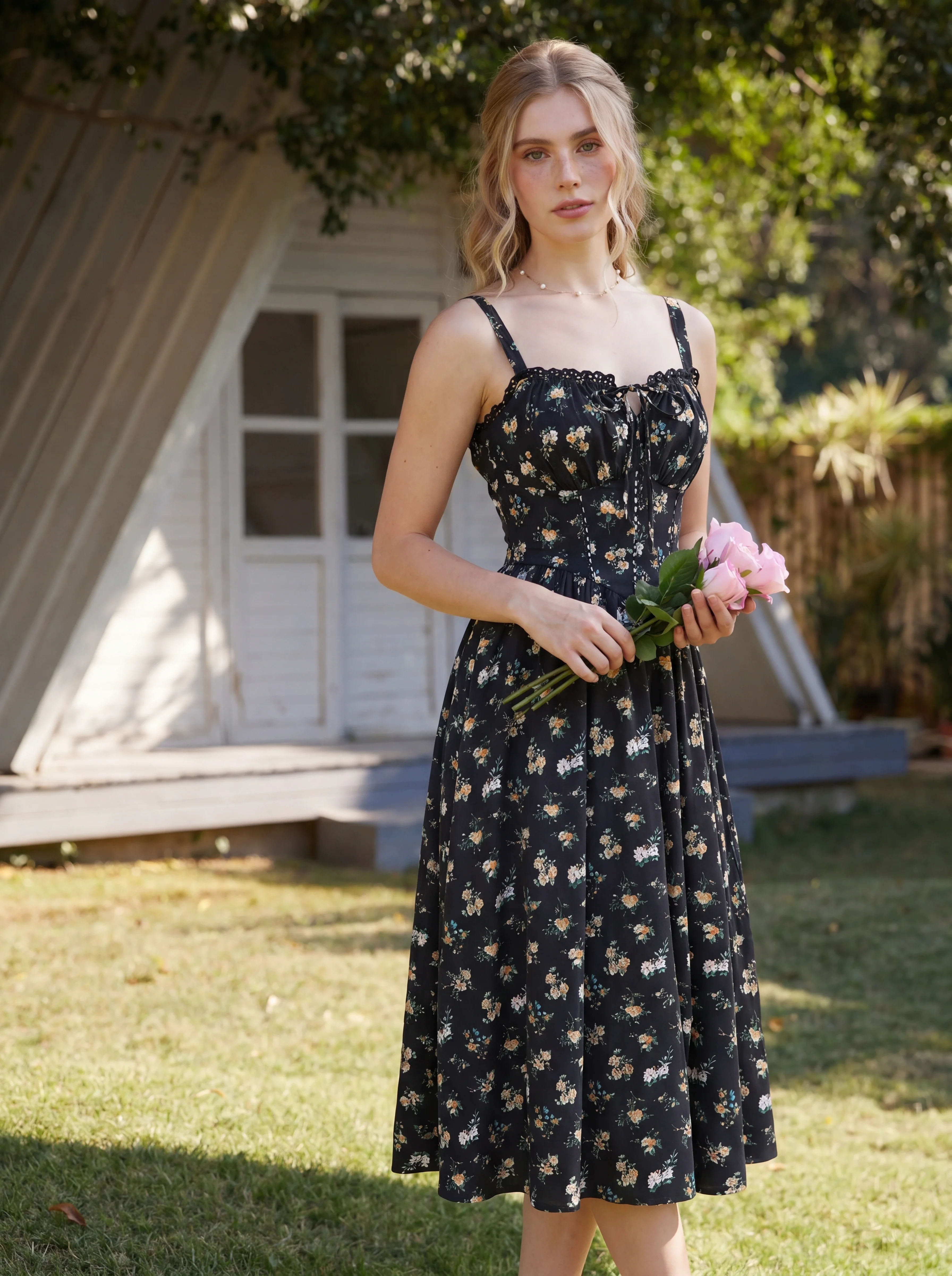 Spring Victorian Floral Pockets Milkmaid Corset Dress - Image 40
