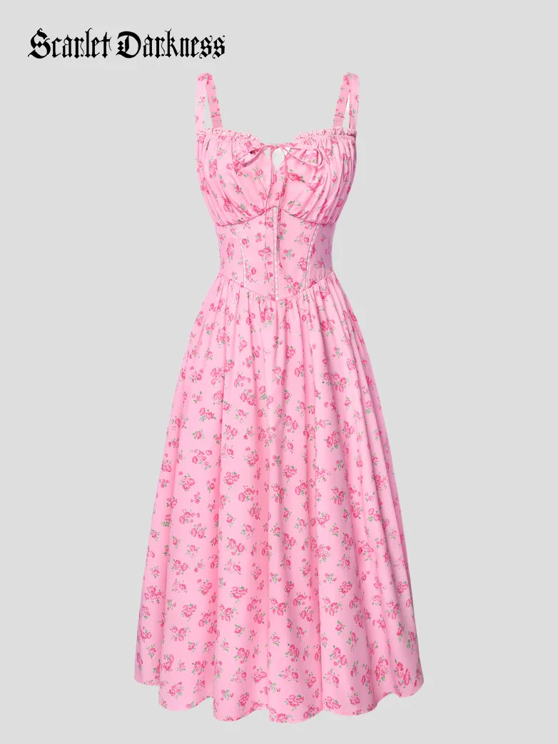 Spring Victorian Floral Pockets Milkmaid Corset Dress - Image 46