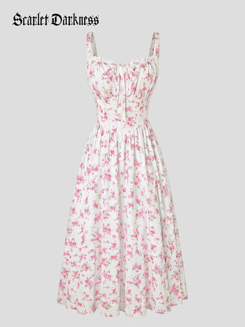 Spring Victorian Floral Pockets Milkmaid Corset Dress - Image 60