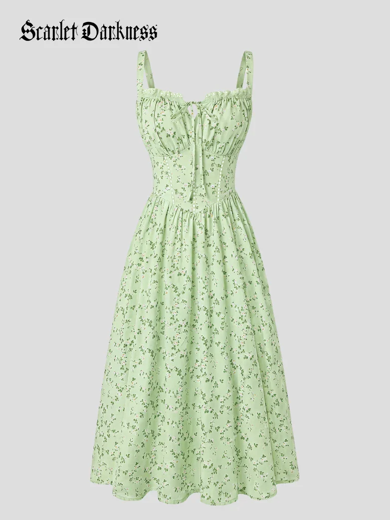 Spring Victorian Floral Pockets Milkmaid Corset Dress - Image 63
