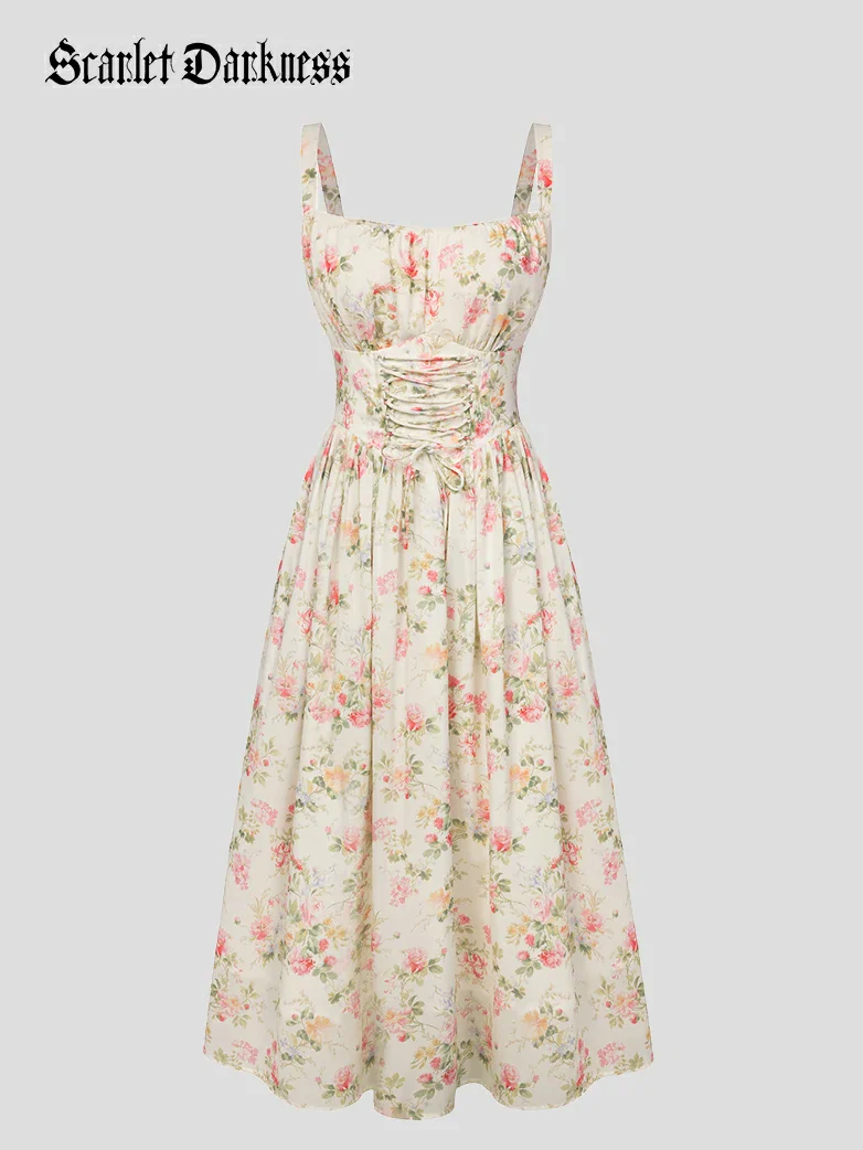 2026 Summer Floral Chiffon Flared Sundress for Women