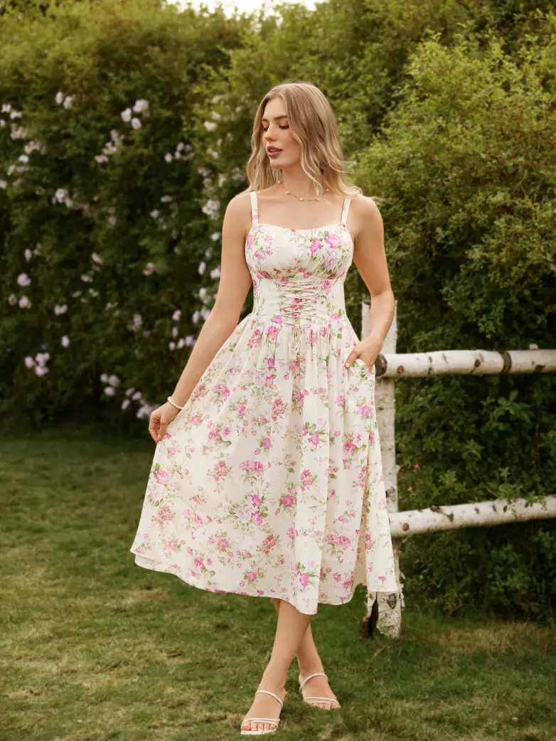 2026 Summer Floral Chiffon Flared Sundress for Women - Image 3