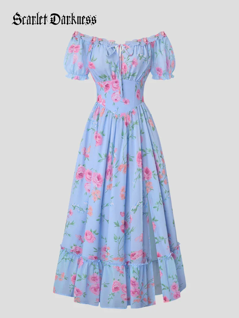 Valentine's Day Front Slit Chiffon Pockets Dress - Image 34