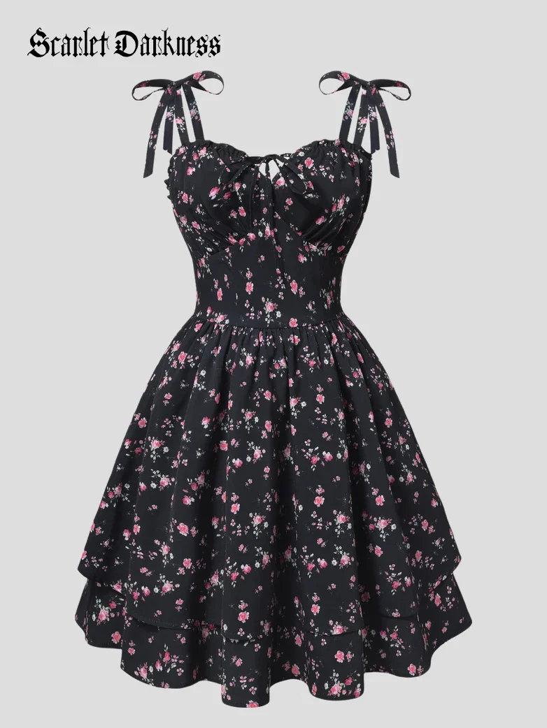 Victorian Spring Ditsy Floral Fitted Dresses For Women - Image 33