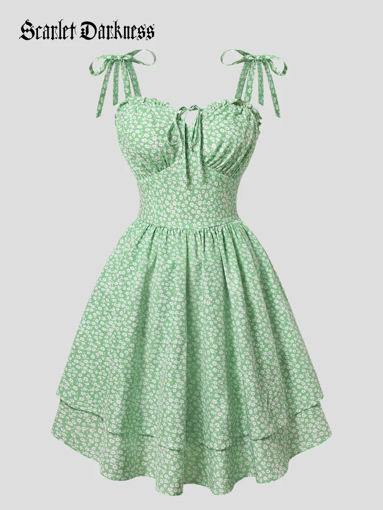Victorian Spring Ditsy Floral Fitted Dresses For Women - Image 35