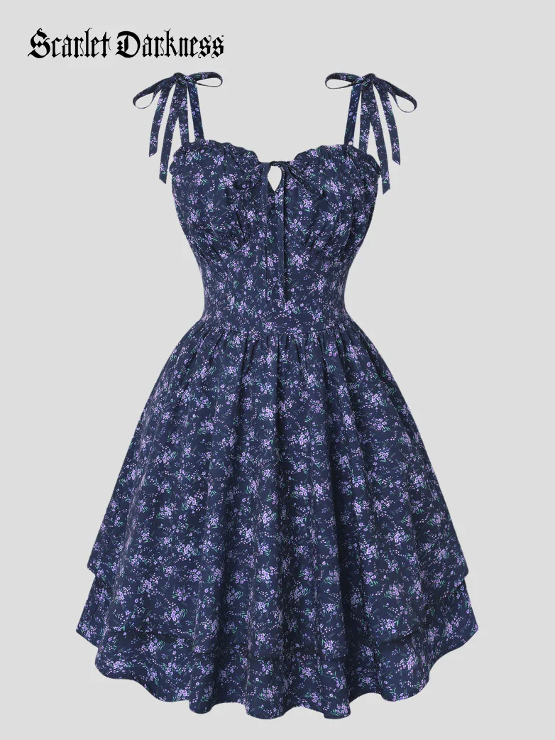 Victorian Spring Ditsy Floral Fitted Dresses For Women - Image 39