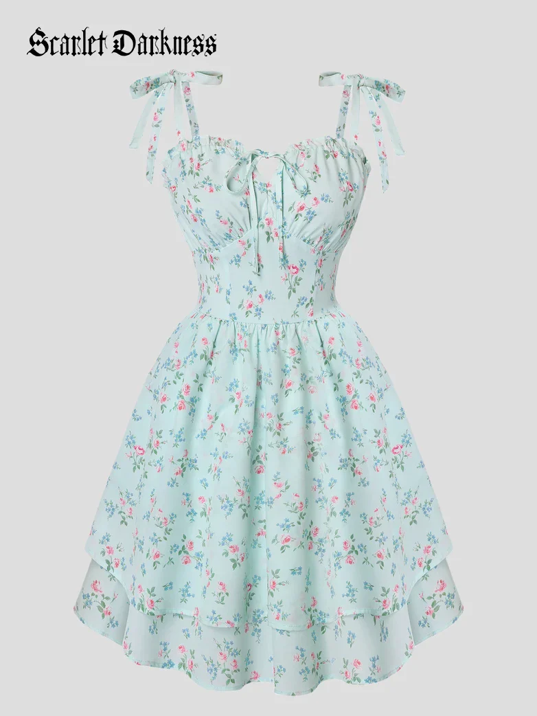 Victorian Spring Ditsy Floral Fitted Dresses For Women - Image 41