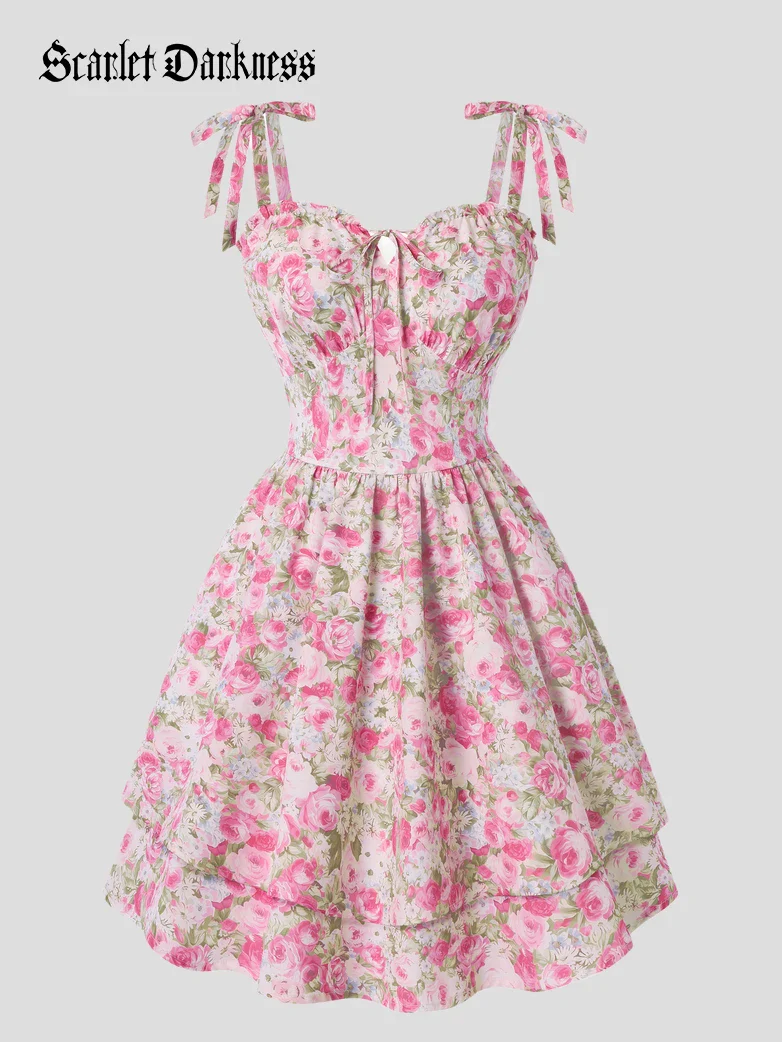 Victorian Spring Ditsy Floral Fitted Dresses For Women - Image 45