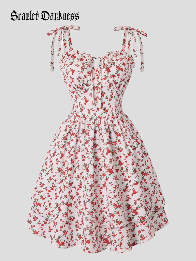 Victorian Spring Ditsy Floral Fitted Dresses For Women - Image 49
