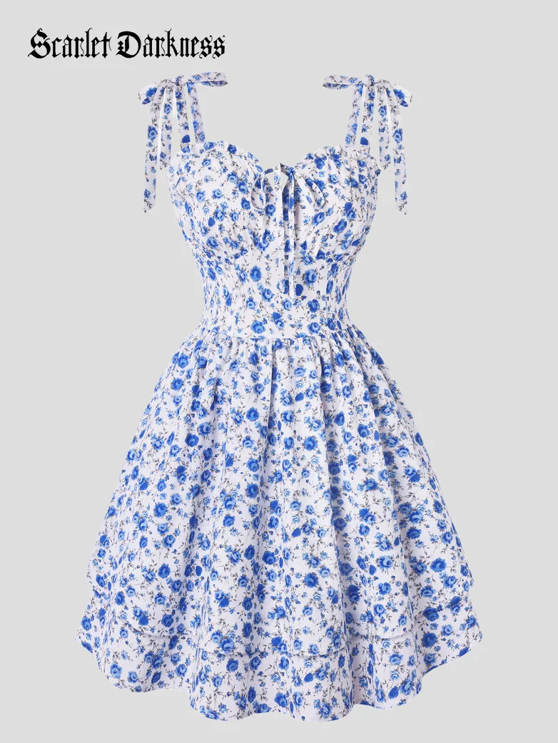 Victorian Spring Ditsy Floral Fitted Dresses For Women - Image 55
