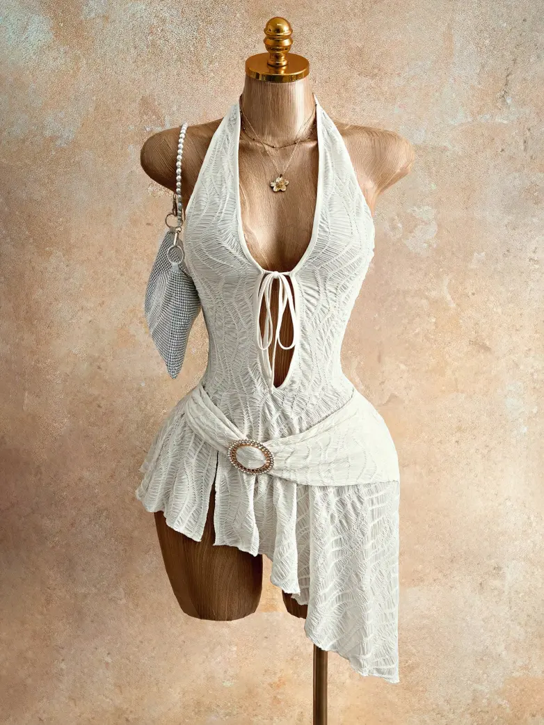 Victorian Garden Textured Halter Mini Dress