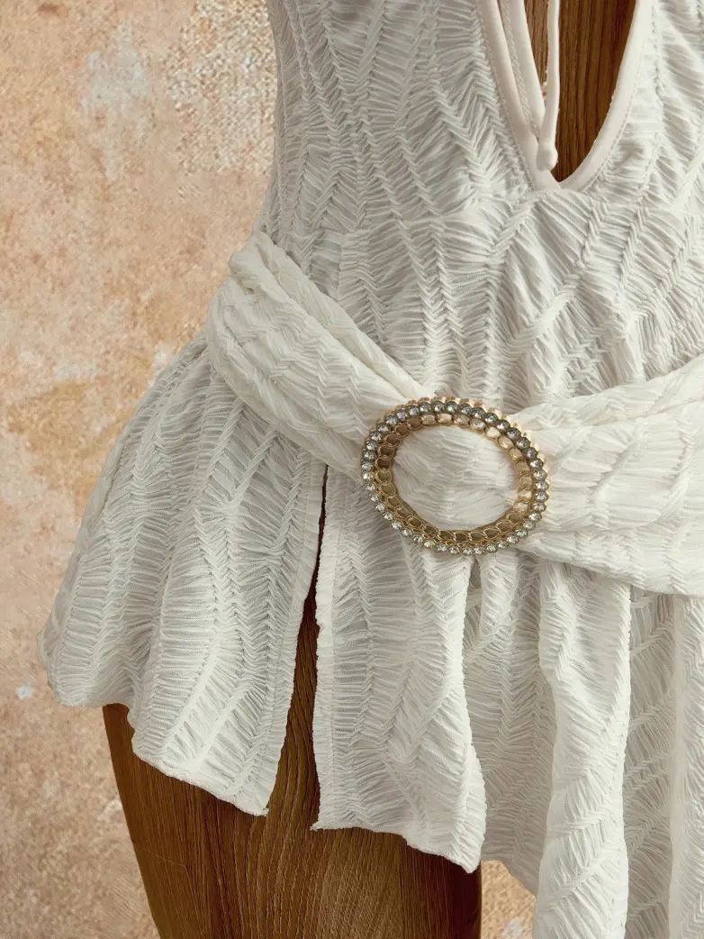 Victorian Garden Textured Halter Mini Dress - Image 5