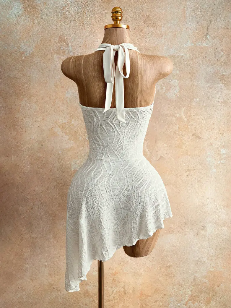 Victorian Garden Textured Halter Mini Dress - Image 6