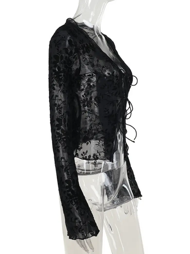 Victorian Gothic Floral Chiffon Open Cardigan - Image 3