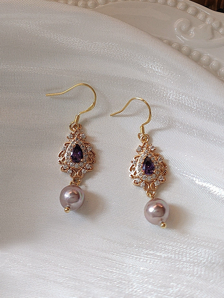 Purple Teardrop Pearl Earrings - Image 2