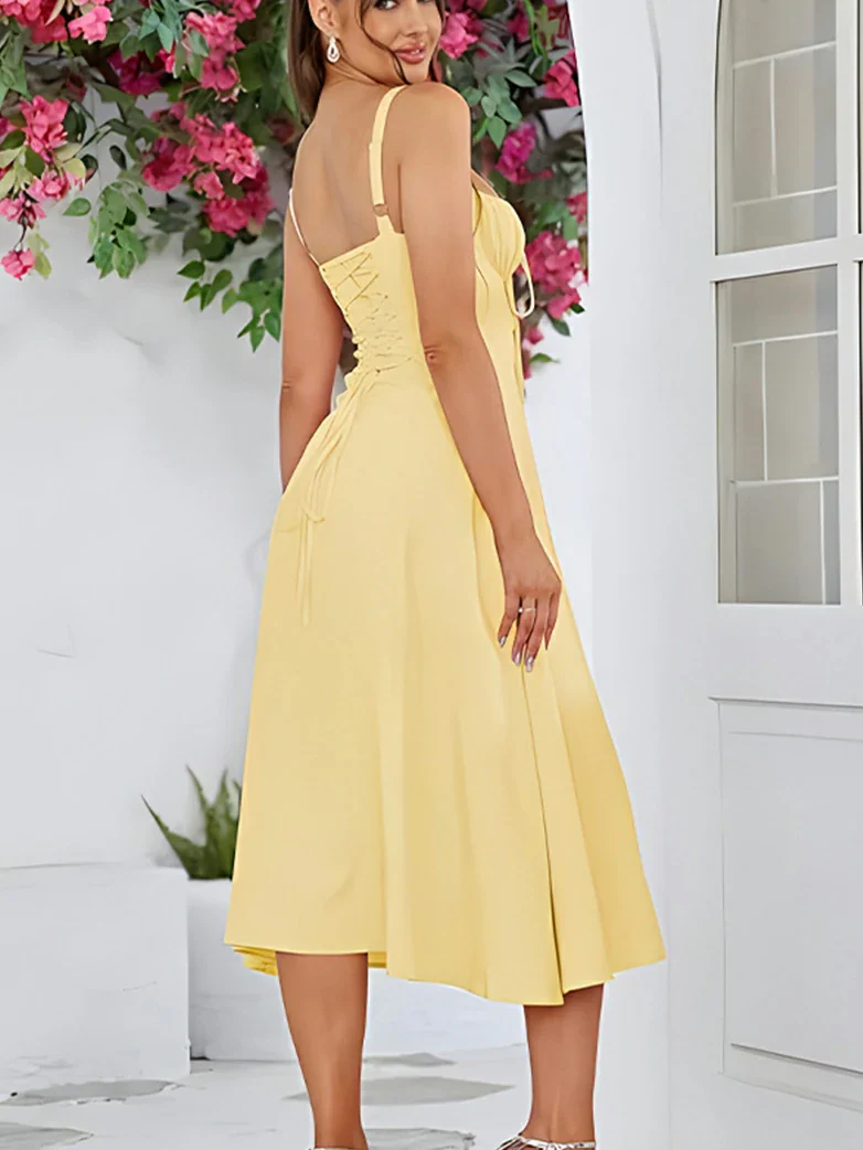 New Ruched Bust Split Thigh Cami Sundress for Party - Image 13