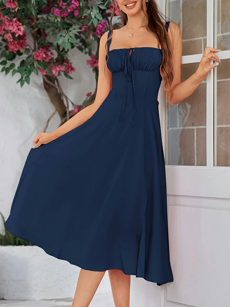 New Ruched Bust Split Thigh Cami Sundress for Party - Image 26