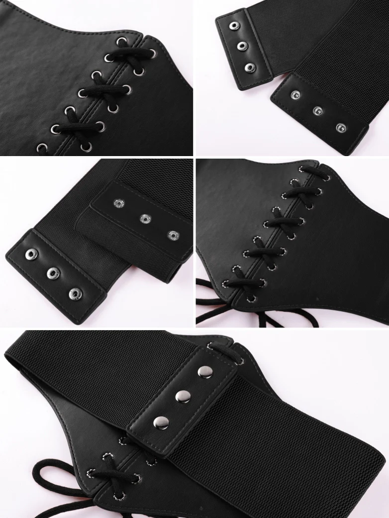 Women’s Faux Leather Lace Up Corset  Cincher Waist Belt - Image 5