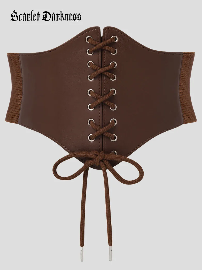 Women’s Faux Leather Lace Up Corset  Cincher Waist Belt - Image 6