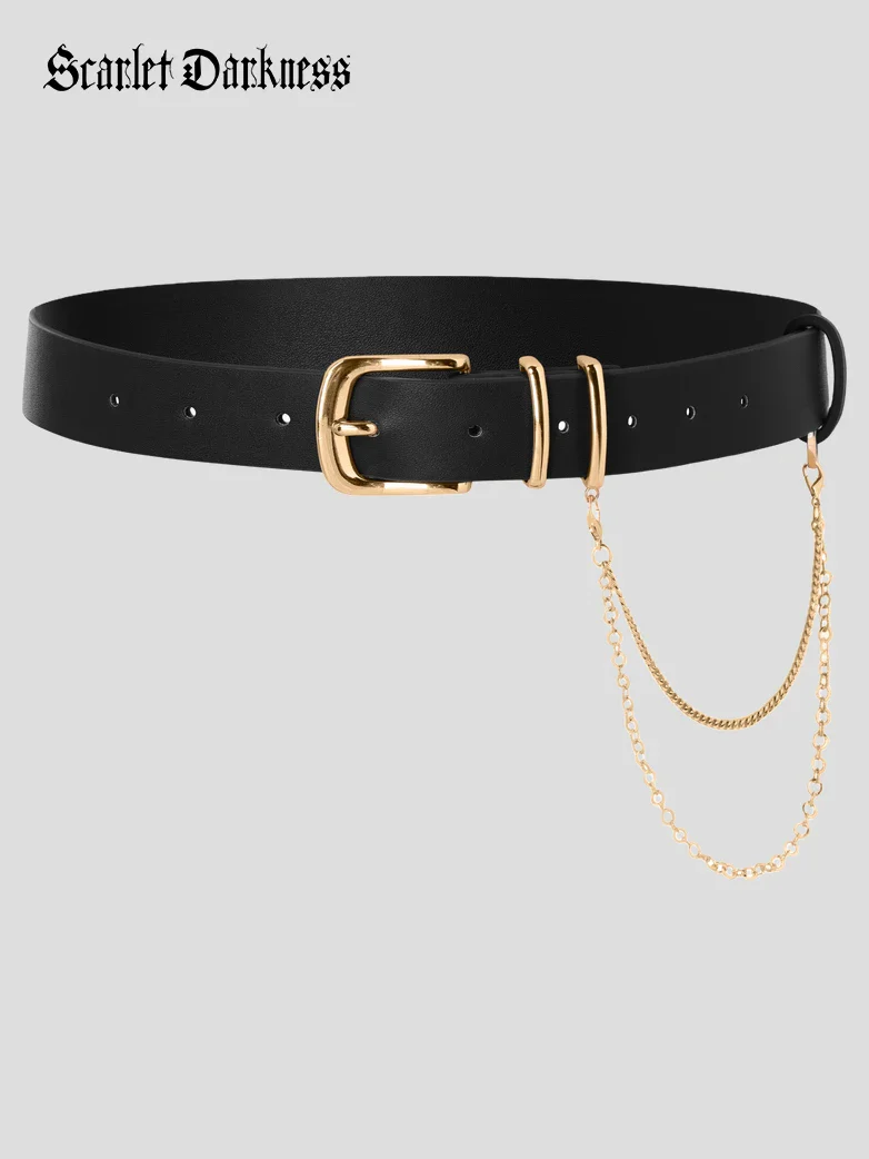 Women Renaissance Chain Decorated Waist Leather Belt