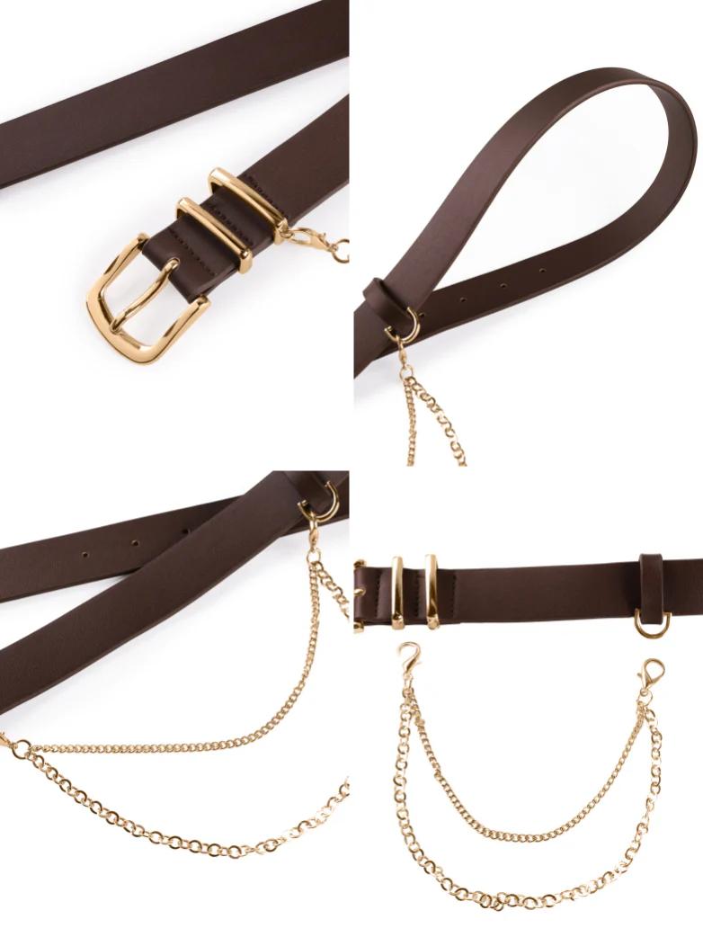 Women Renaissance Chain Decorated Waist Leather Belt - Image 17