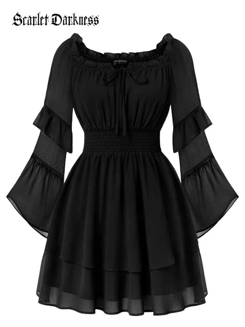 Renaissance Chiffon Elastic Waist Off Shoulder Above Knee Dress - Image 2