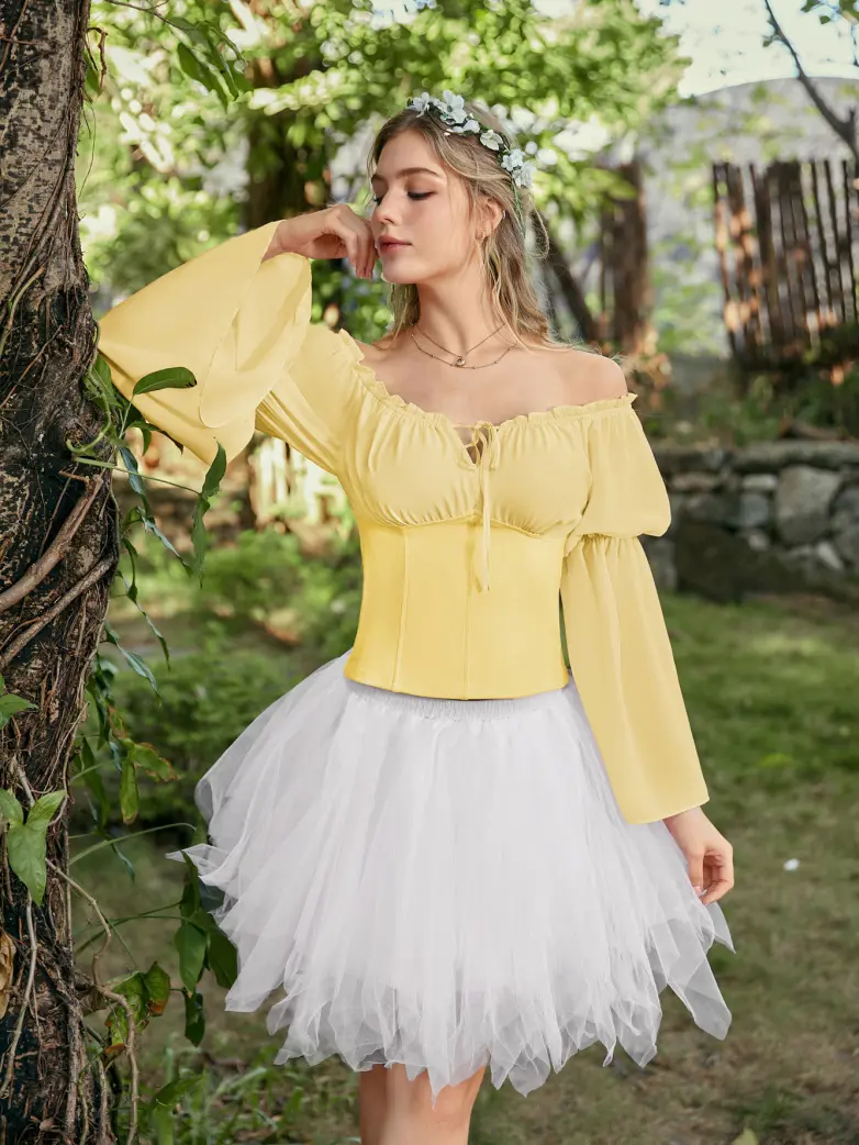 Renaissance Fantasy Fairy Off-Shoulder Chiffon Blouse - Image 15