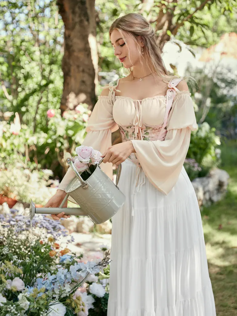 Renaissance Fantasy Fairy Off-Shoulder Chiffon Blouse - Image 26