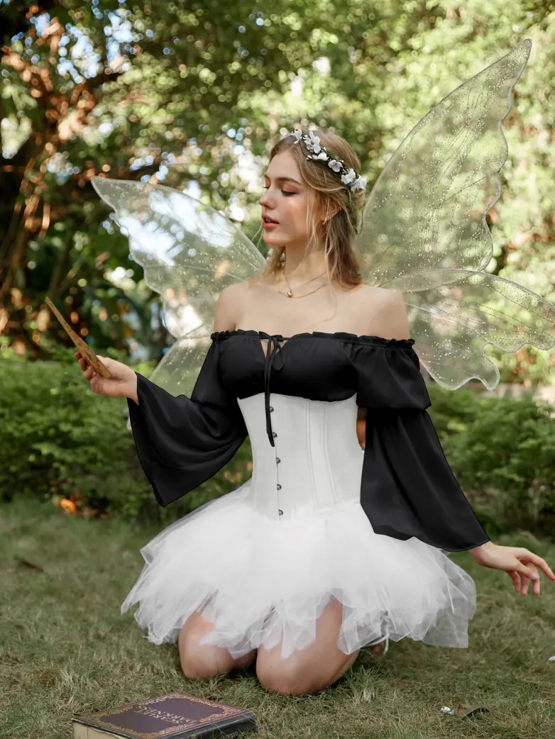Renaissance Fantasy Fairy Off-Shoulder Chiffon Blouse - Image 3