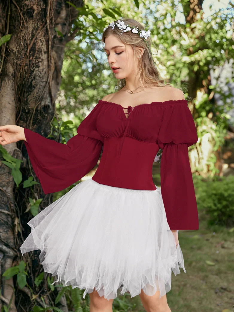 Renaissance Fantasy Fairy Off-Shoulder Chiffon Blouse - Image 30