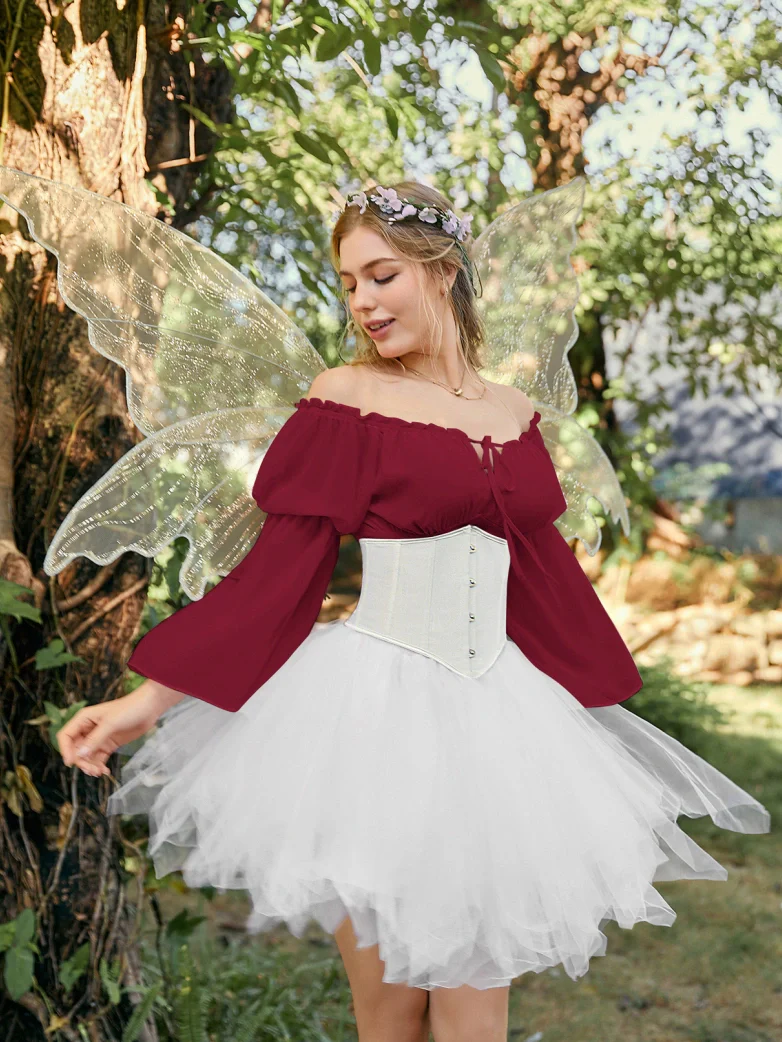 Renaissance Fantasy Fairy Off-Shoulder Chiffon Blouse - Image 31