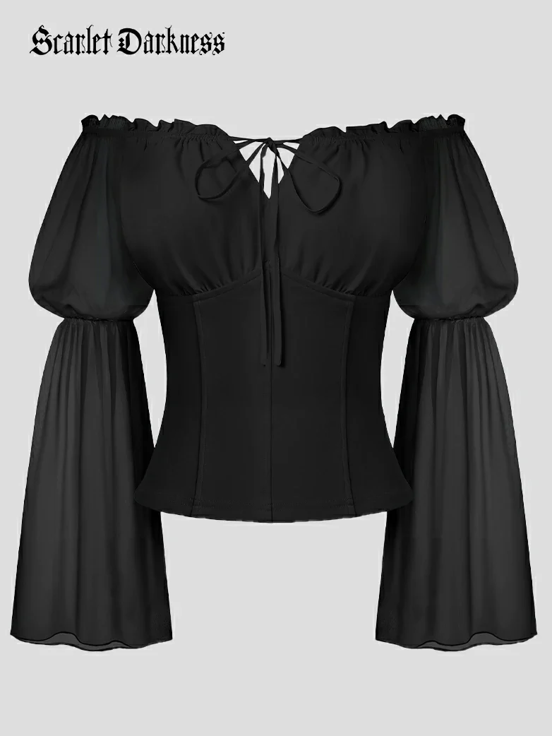 Renaissance Fantasy Fairy Off-Shoulder Chiffon Blouse - Image 4