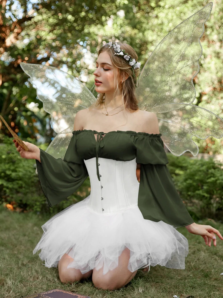 Renaissance Fantasy Fairy Off-Shoulder Chiffon Blouse - Image 41