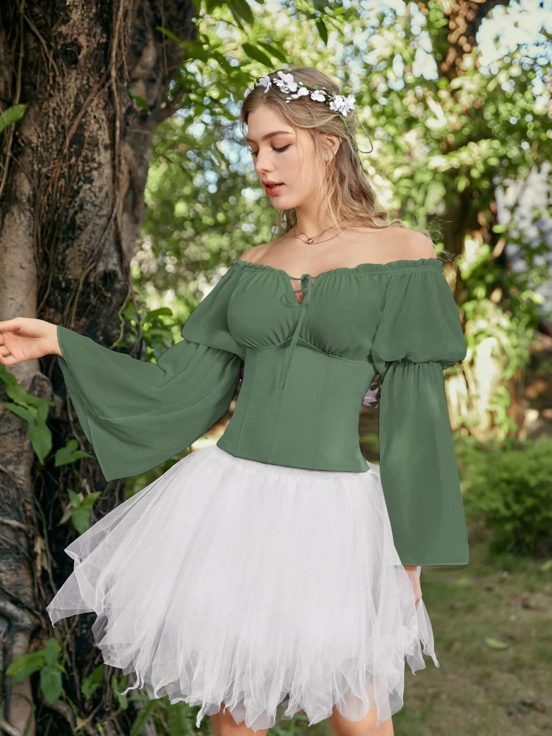 Renaissance Fantasy Fairy Off-Shoulder Chiffon Blouse - Image 44