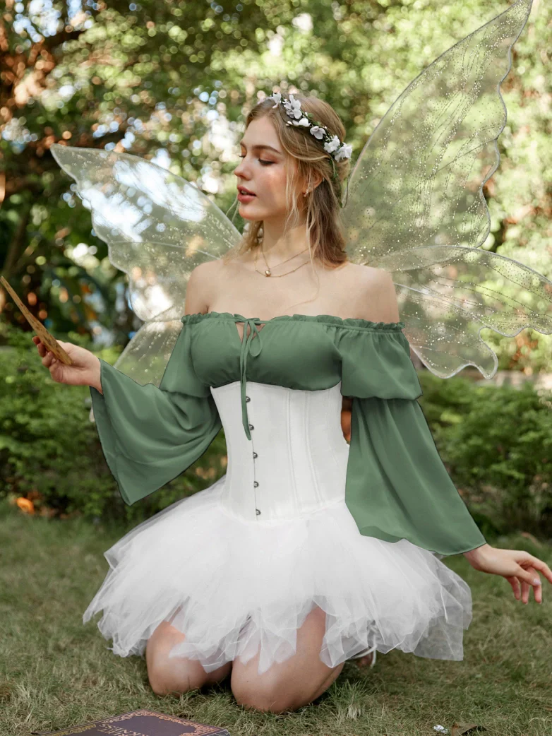 Renaissance Fantasy Fairy Off-Shoulder Chiffon Blouse - Image 46