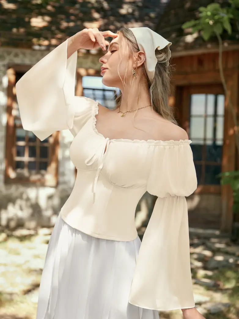 Renaissance Fantasy Fairy Off-Shoulder Chiffon Blouse - Image 49
