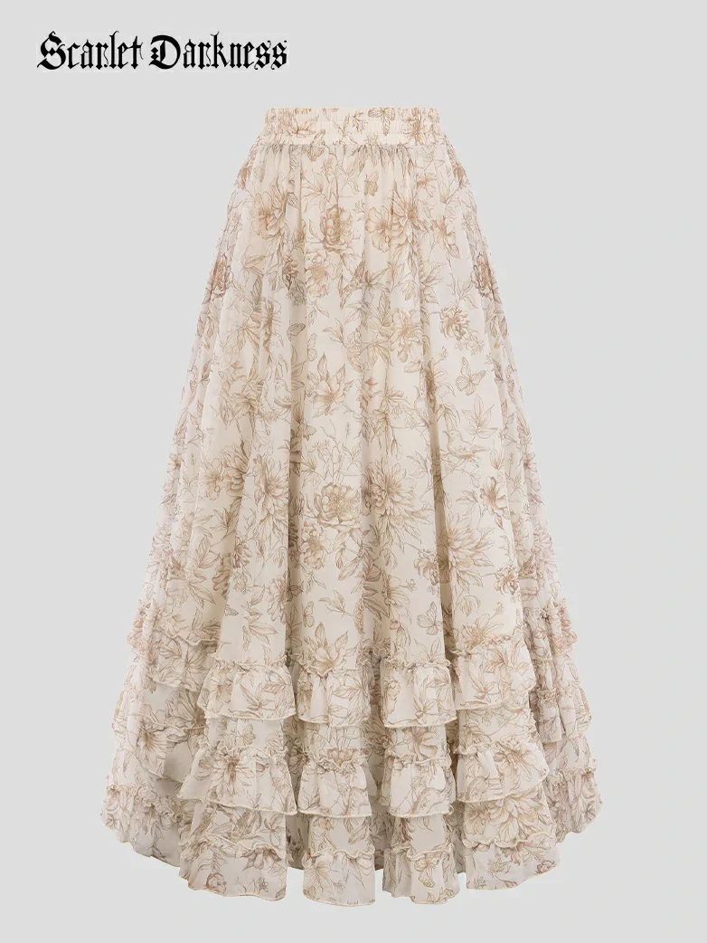 Renaissance Chiffon Swing Maxi Skirt with Pockets