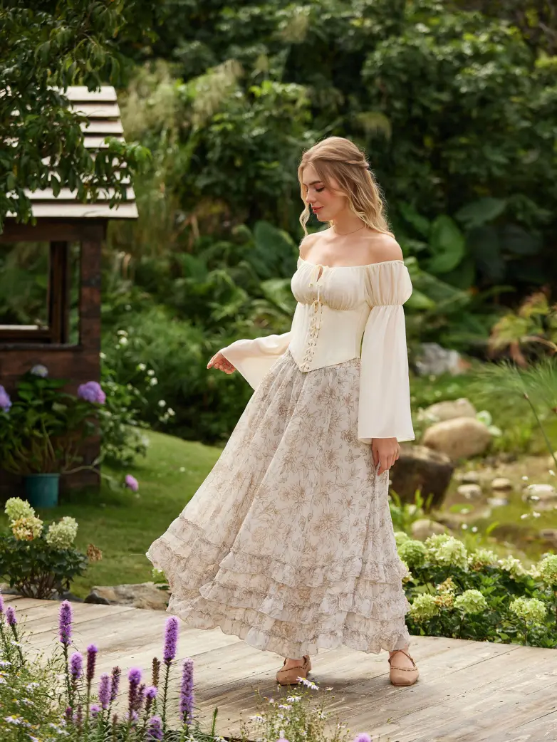Renaissance Chiffon Swing Maxi Skirt with Pockets - Image 2