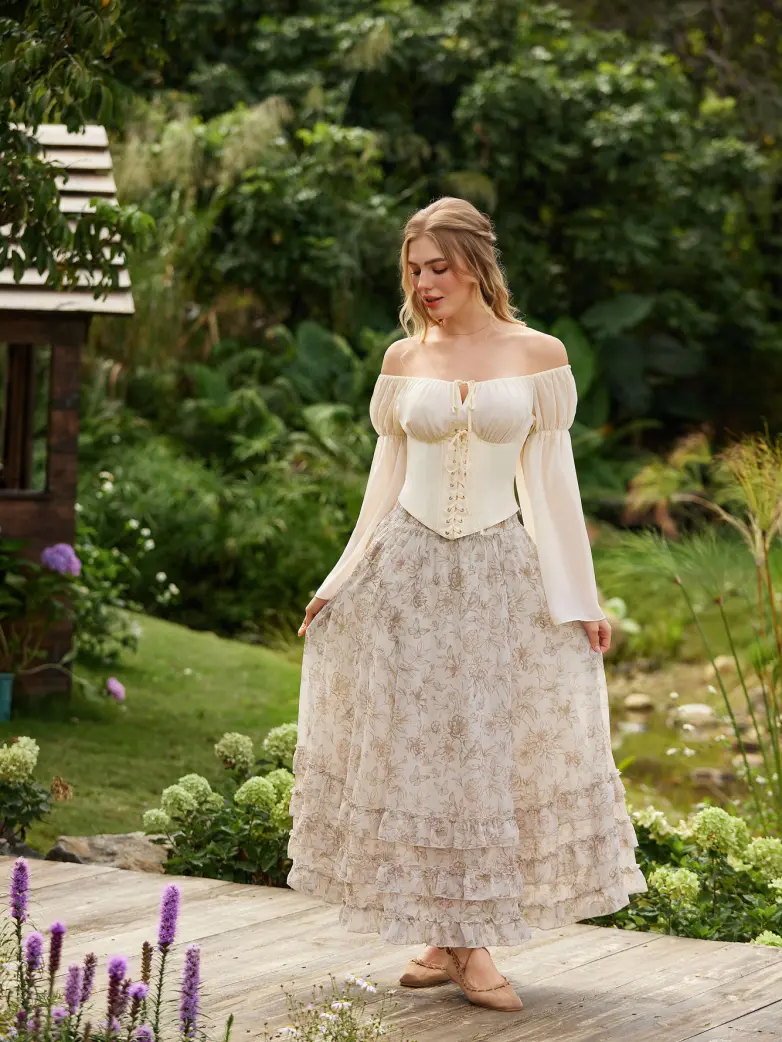Renaissance Chiffon Swing Maxi Skirt with Pockets - Image 3