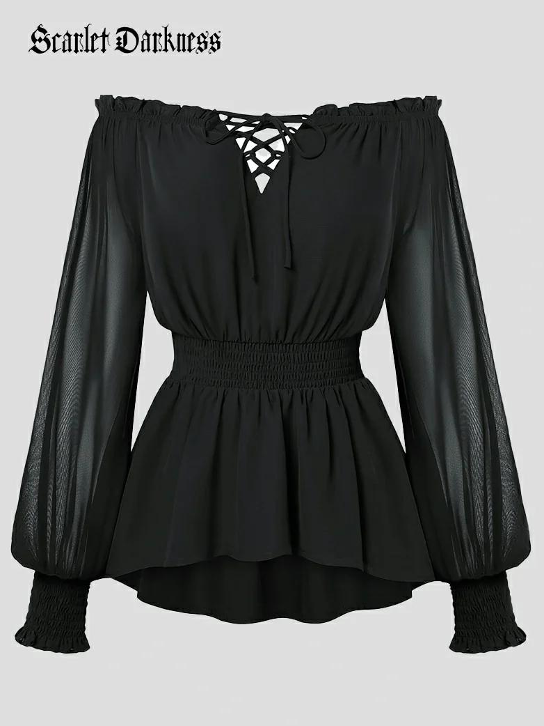 Renaissance Fitted Long Sleeve Off-Shoulder Top - Image 13