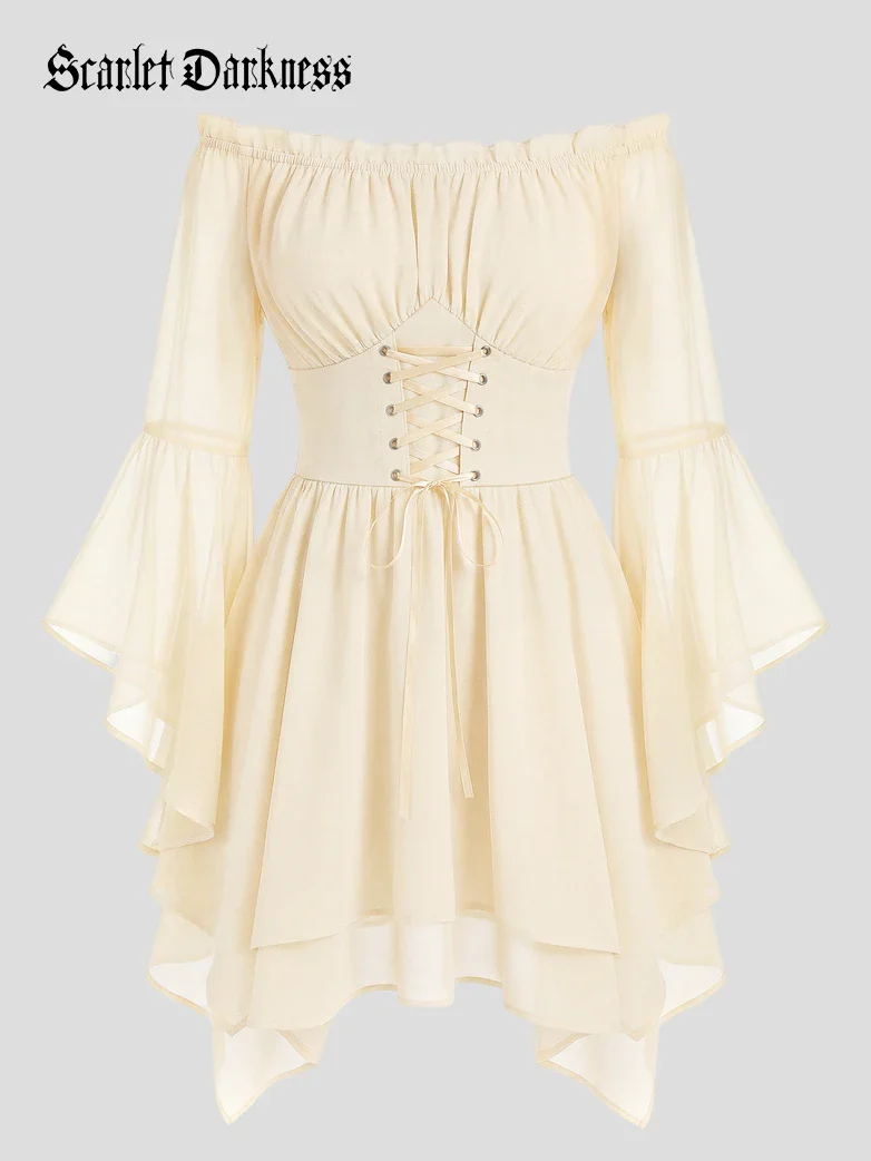 Renaissance Off Shoulder Lace Up Corset Dress with Pockets - Image 13