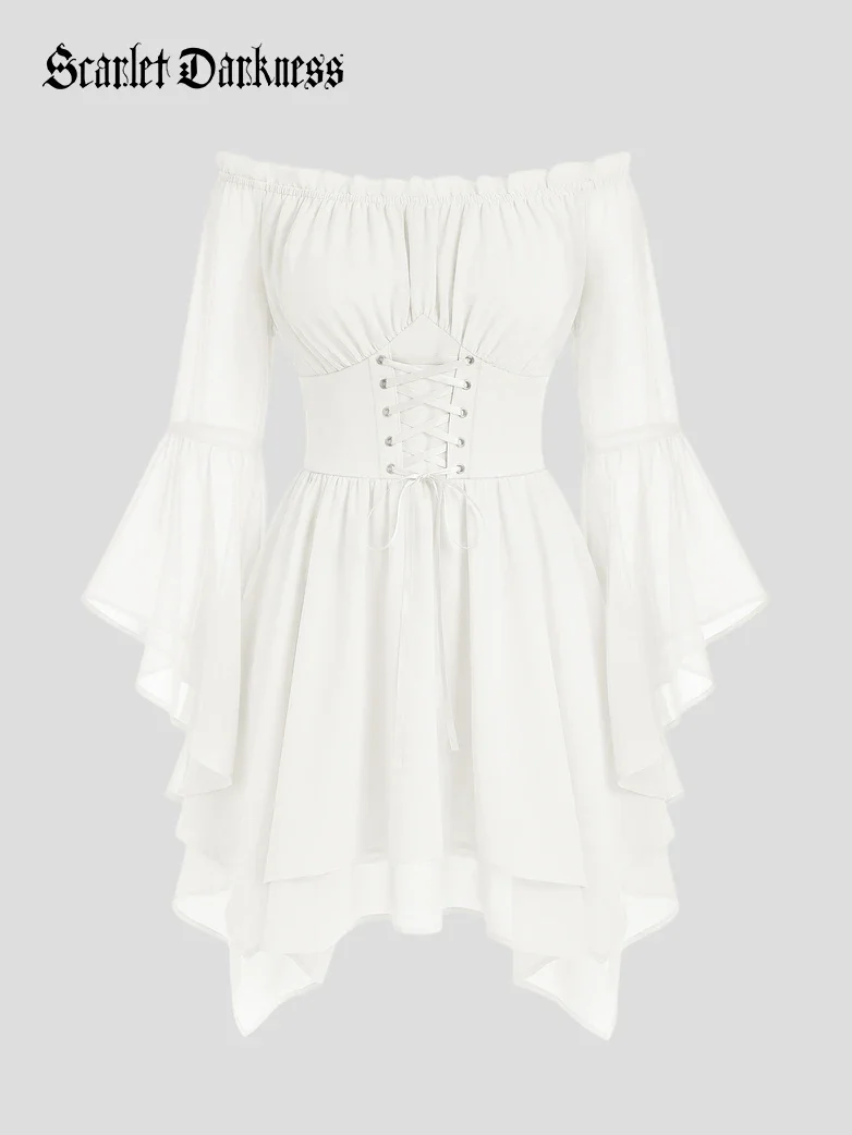 Renaissance Off Shoulder Lace Up Corset Dress with Pockets - Image 22