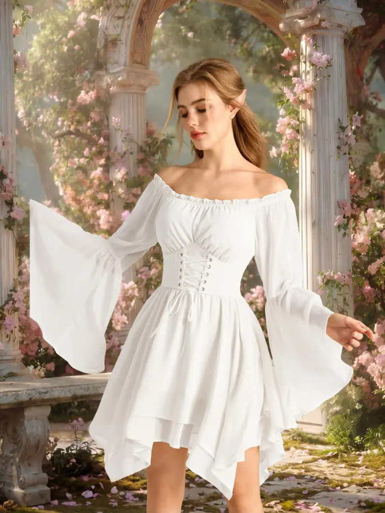 Renaissance Off Shoulder Lace Up Corset Dress with Pockets - Image 23