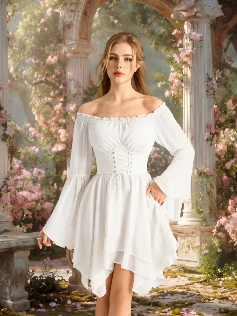 Renaissance Off Shoulder Lace Up Corset Dress with Pockets - Image 24