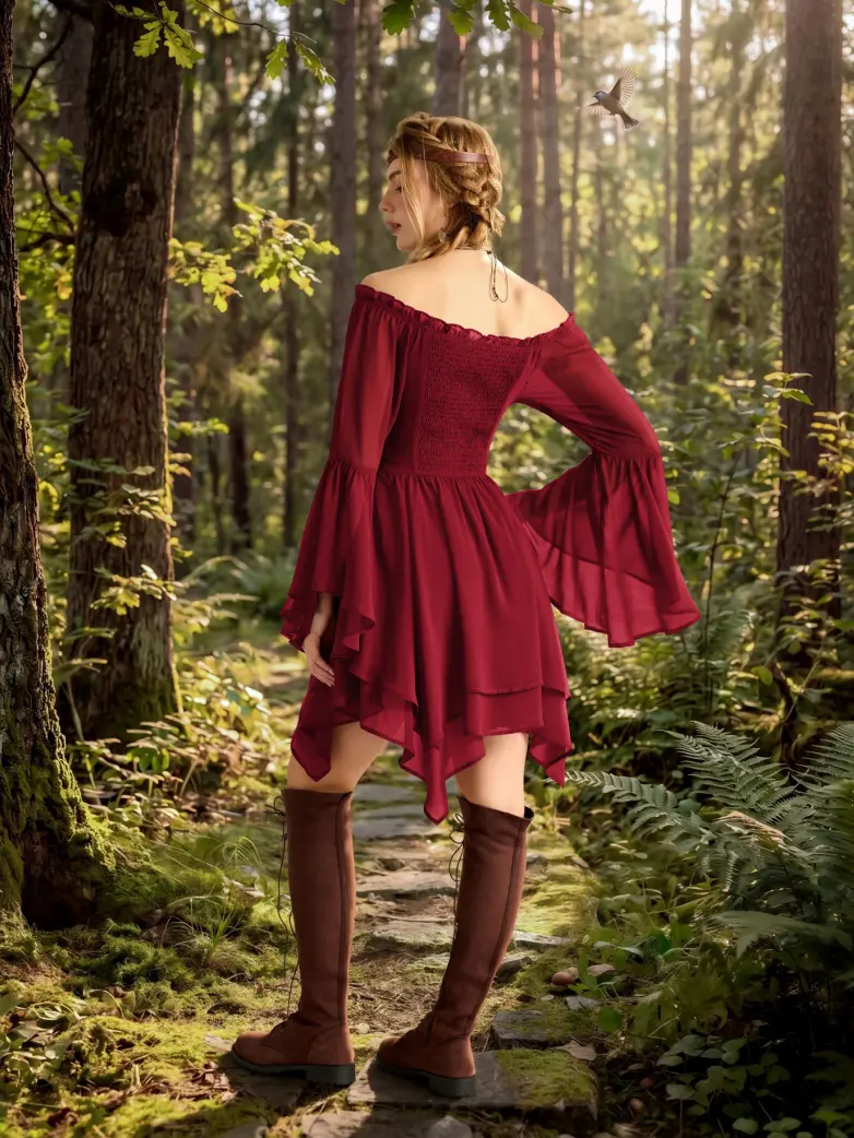 Renaissance Off Shoulder Lace Up Corset Dress with Pockets - Image 4