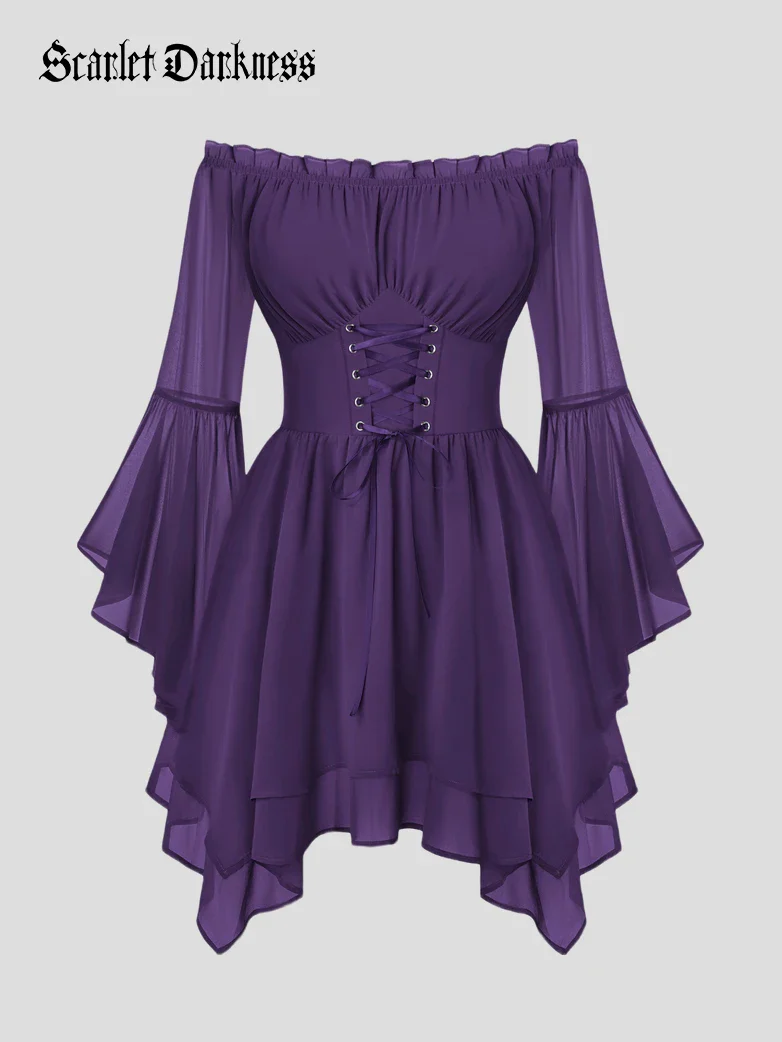 Renaissance Off Shoulder Lace Up Corset Dress with Pockets - Image 7