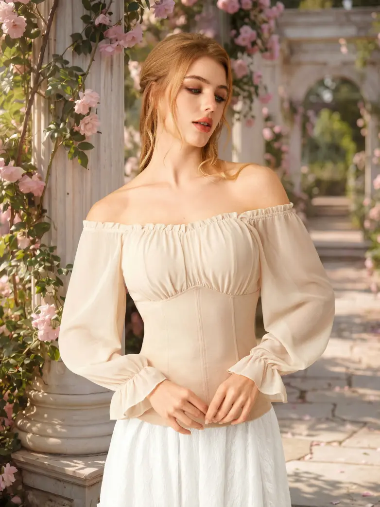 Women’s Off Shoulder Corset Top with Long Sleeves - Image 10